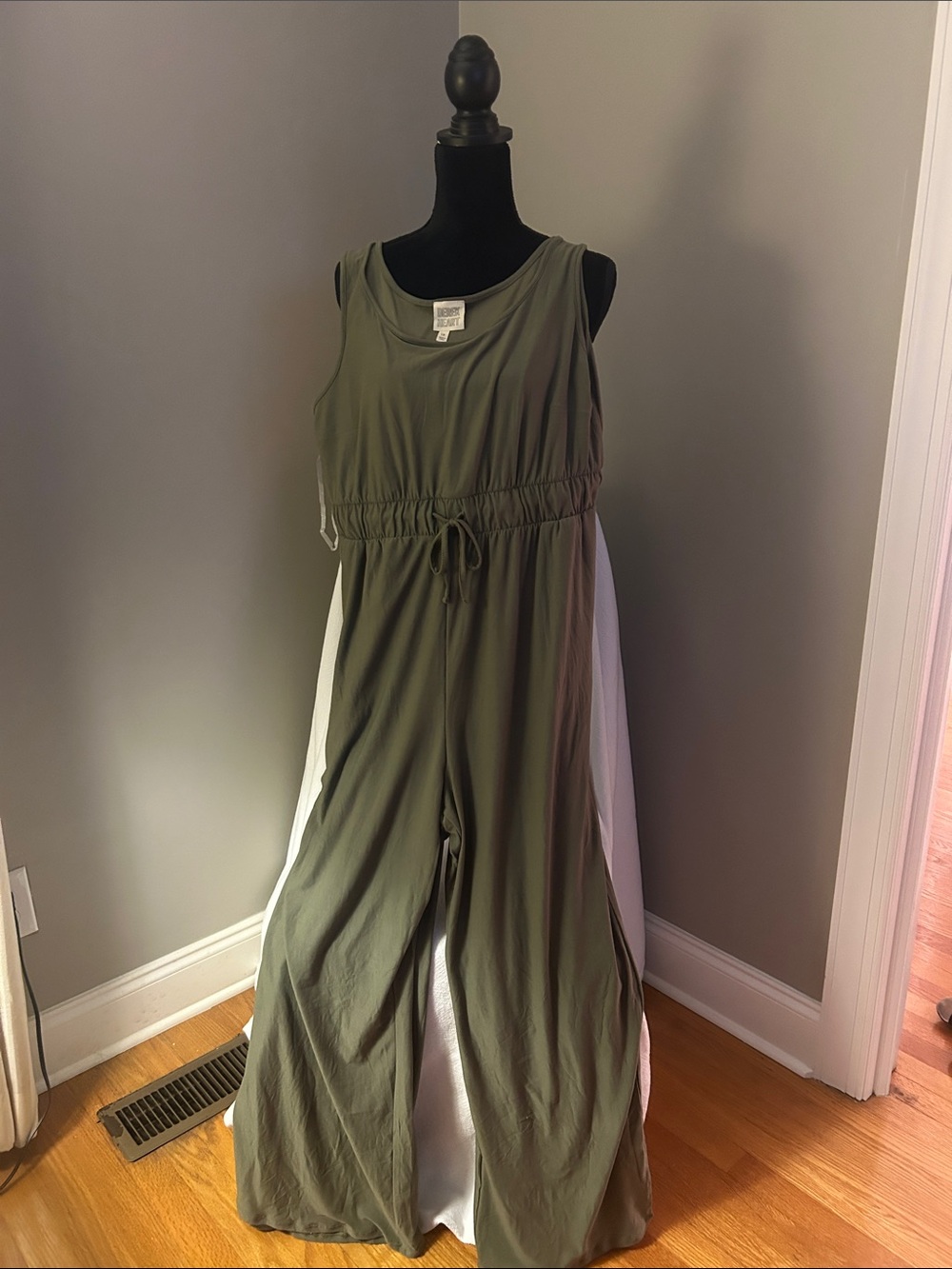 Derek Heart Olive Green Sleeveless Wide-Leg Jumpsuit with White Side Panels